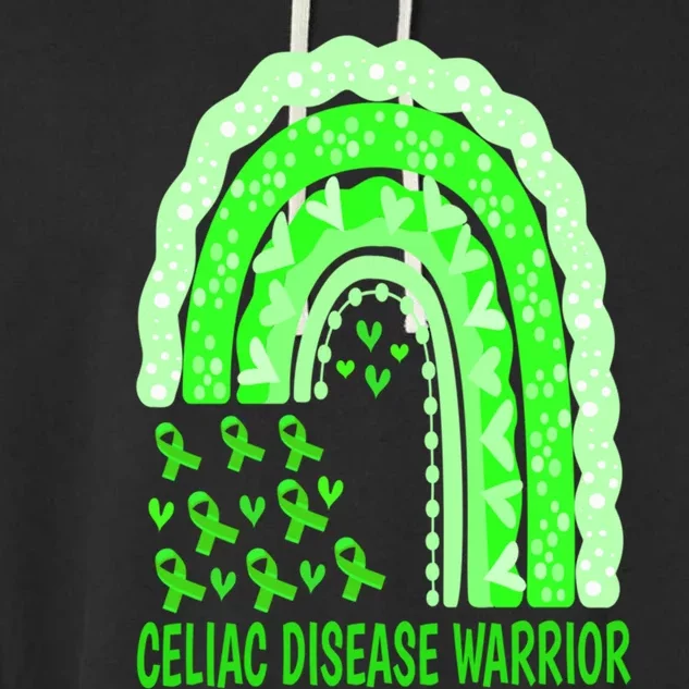 Celiac Disease Warrior Gluten Free Green Ribbon Rainbow Gift Garment-Dyed Fleece Hoodie