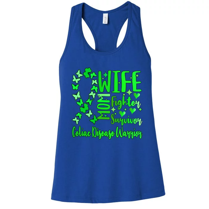 Celiac Disease Wife Mom Warrior Green Ribbon Butterfly Cute Gift Women's Racerback Tank