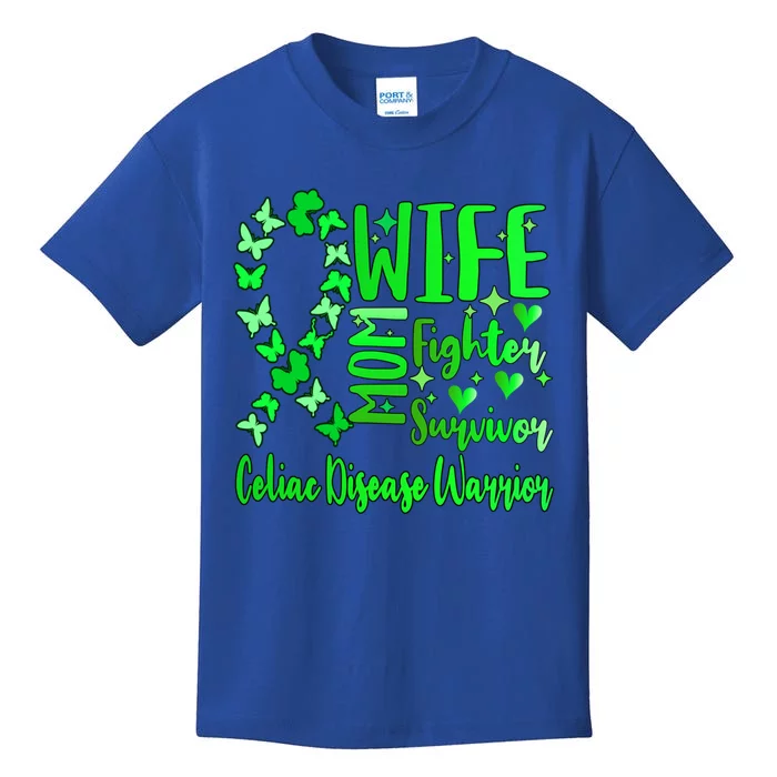 Celiac Disease Wife Mom Warrior Green Ribbon Butterfly Cute Gift Kids T-Shirt