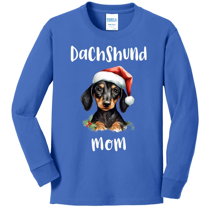 Christmas Dachshund Weenie Mama Vintage Santa Gift Kids Long Sleeve Shirt