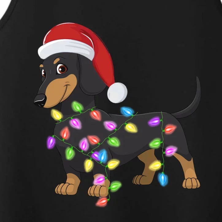 Christmas Dachshund With Santa Hat And Christmas Lights Gift Cute Gift Performance Tank