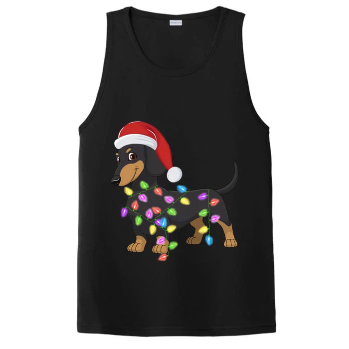 Christmas Dachshund With Santa Hat And Christmas Lights Gift Cute Gift Performance Tank