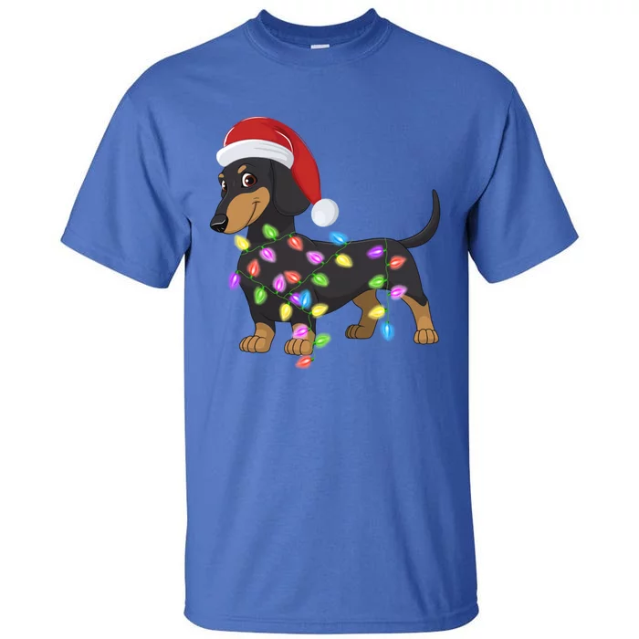 Christmas Dachshund With Santa Hat And Christmas Lights Gift Cute Gift Tall T-Shirt