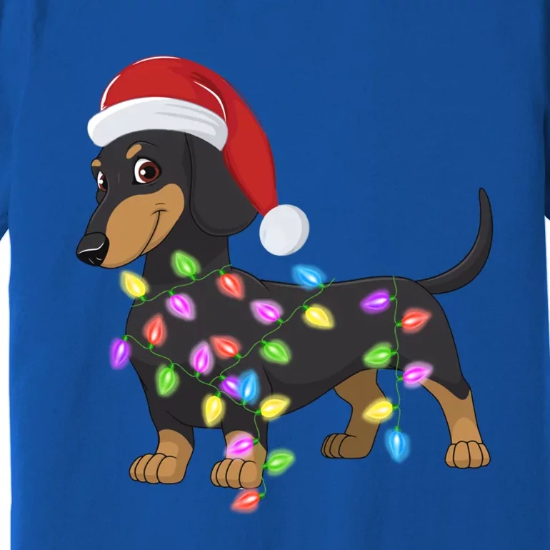 Christmas Dachshund With Santa Hat And Christmas Lights Gift Cute Gift Premium T-Shirt