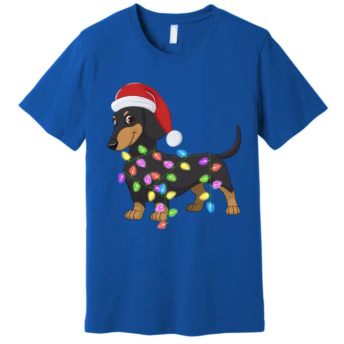 Christmas Dachshund With Santa Hat And Christmas Lights Gift Cute Gift Premium T-Shirt