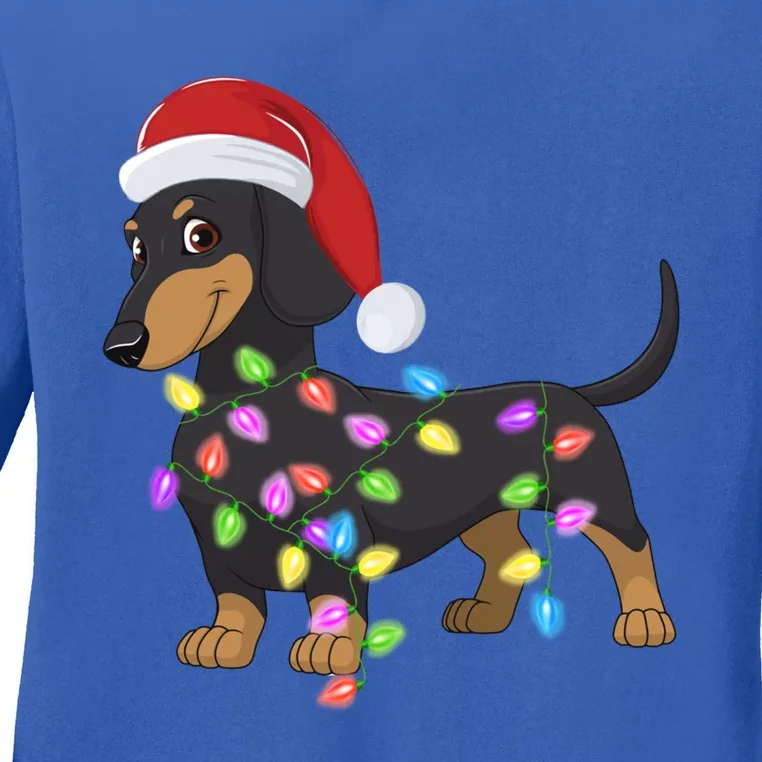 Christmas Dachshund With Santa Hat And Christmas Lights Gift Cute Gift Ladies Long Sleeve Shirt