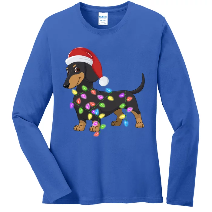 Christmas Dachshund With Santa Hat And Christmas Lights Gift Cute Gift Ladies Long Sleeve Shirt