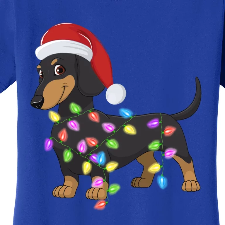 Christmas Dachshund With Santa Hat And Christmas Lights Gift Cute Gift Women's T-Shirt