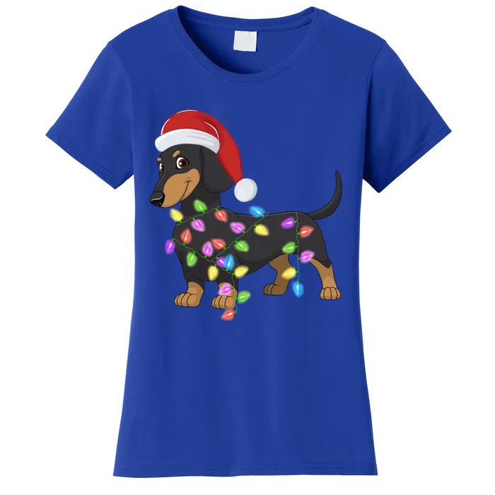 Christmas Dachshund With Santa Hat And Christmas Lights Gift Cute Gift Women's T-Shirt