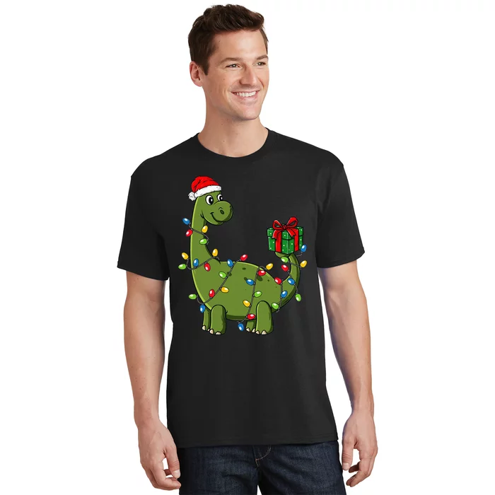 Christmas Dinosaur With Lights Funny T-Shirt