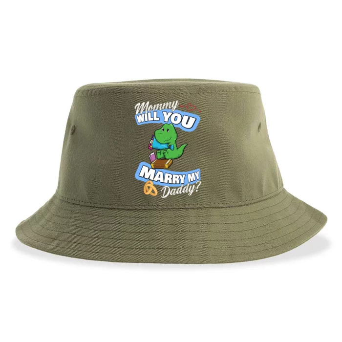 Cute Dino Wedding Offer Mommy Will You Marry My Daddy Funny Gift Sustainable Bucket Hat