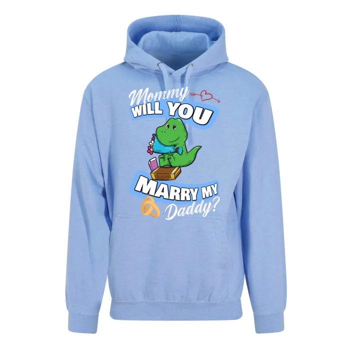 Cute Dino Wedding Offer Mommy Will You Marry My Daddy Funny Gift Unisex Surf Hoodie