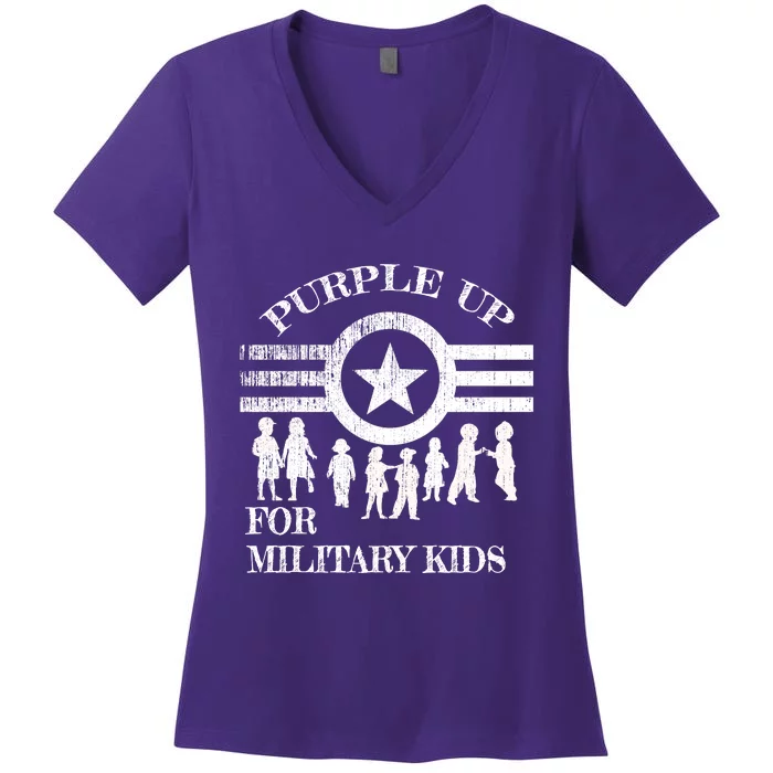 Cool Distressed Wear Purple Military Children Women's V-Neck T-Shirt