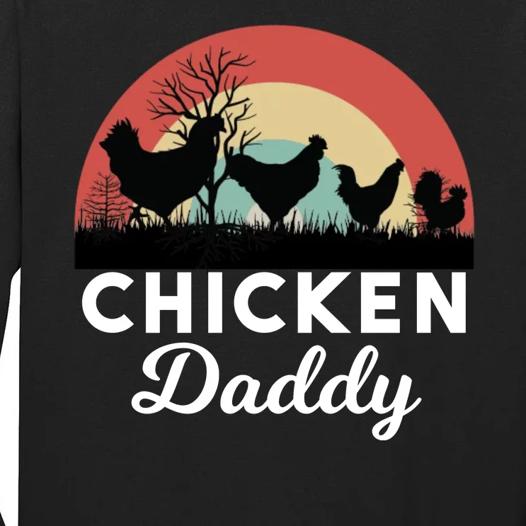 Chicken Daddy With Retro Sunset, Funny Chicken Lover, Farmer Tall Long Sleeve T-Shirt