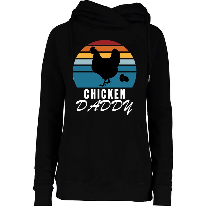 Chicken Daddy With Retro Sunset, Farmer Funny Chicken Lover Womens Funnel Neck Pullover Hood