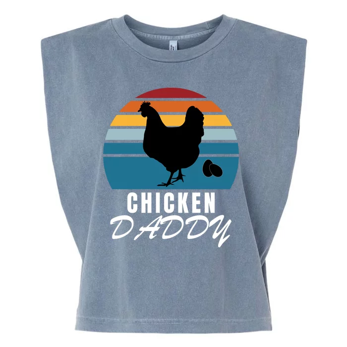 Chicken Daddy With Retro Sunset, Farmer Funny Chicken Lover Garment-Dyed Women's Muscle Tee