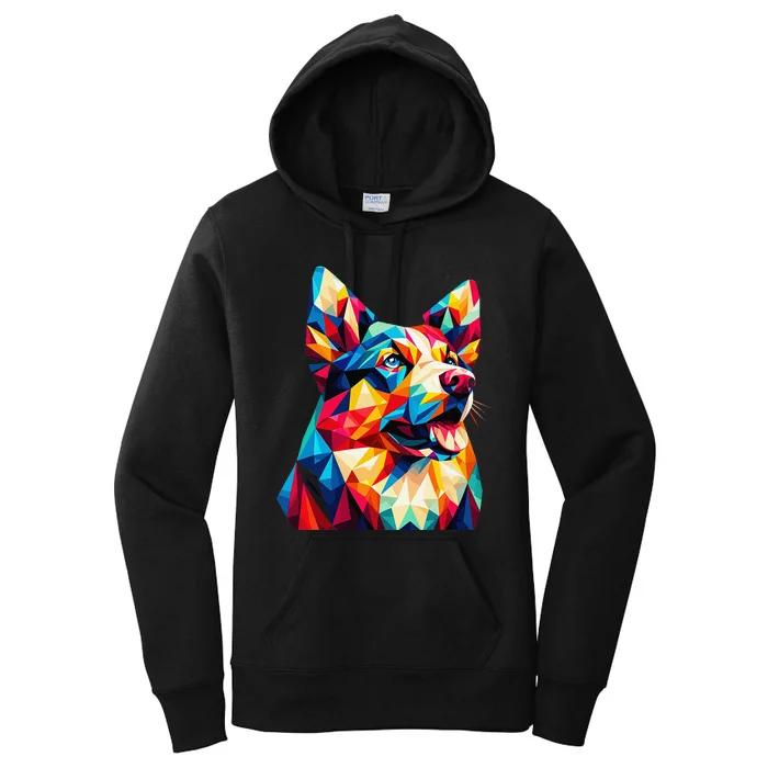 Colorful Dog With Vibrant Shades In Poligonal Art Style Women's Pullover Hoodie