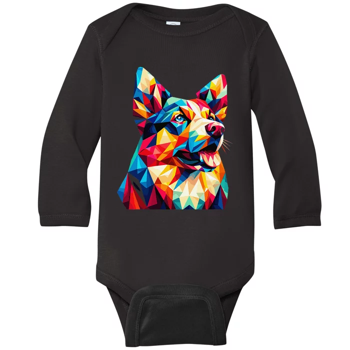 Colorful Dog With Vibrant Shades In Poligonal Art Style Baby Long Sleeve Bodysuit