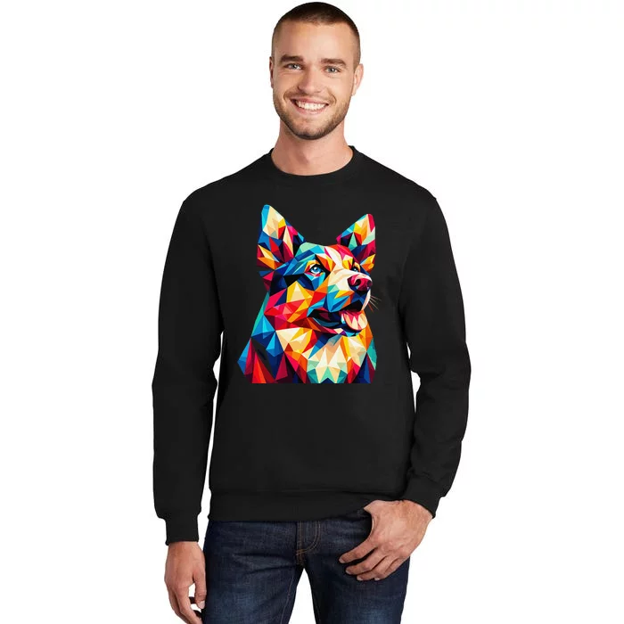 Colorful Dog With Vibrant Shades In Poligonal Art Style Tall Sweatshirt