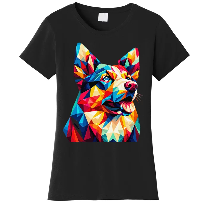 Colorful Dog With Vibrant Shades In Poligonal Art Style Women's T-Shirt