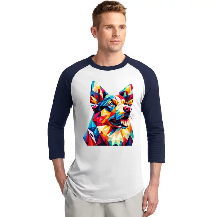 Colorful Dog With Vibrant Shades In Poligonal Art Style Baseball Sleeve Shirt