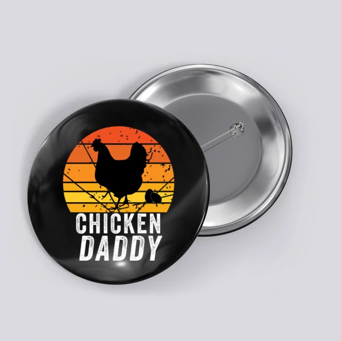 Chicken Daddy With Retro Sunset, Vintage Funny Chicken Lover Button