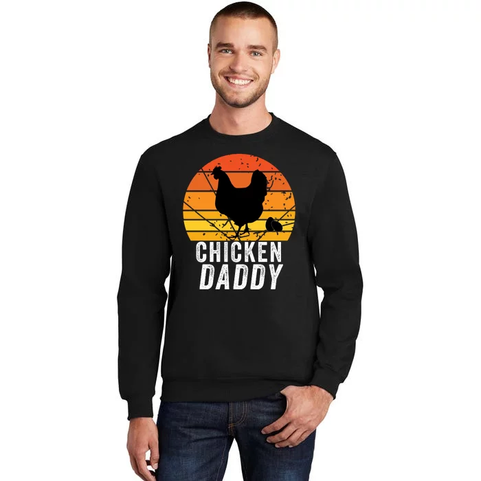 Chicken Daddy With Retro Sunset, Vintage Funny Chicken Lover Tall Sweatshirt