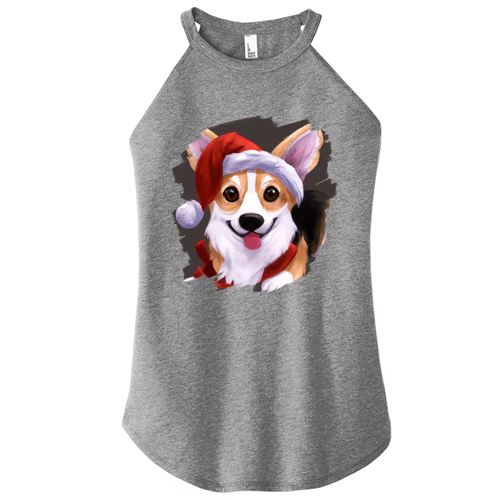 Corgi Dog Wearing Santa Claus Hat Cute Funny Christmas Corgi Gift Women’s Perfect Tri Rocker Tank