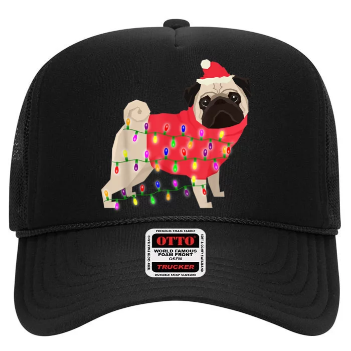 Christmas Dog Xmas Lights High Crown Mesh Trucker Hat