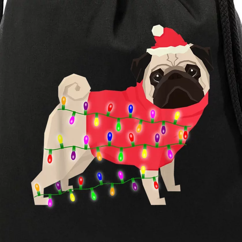 Christmas Dog Xmas Lights Drawstring Bag