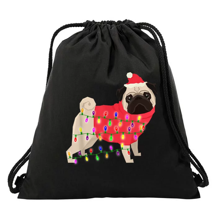 Christmas Dog Xmas Lights Drawstring Bag