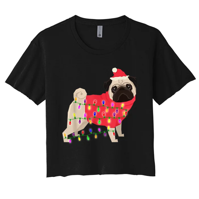 Christmas Dog Xmas Lights Women's Crop Top Tee