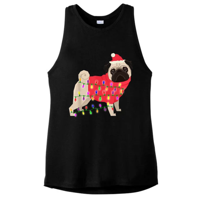 Christmas Dog Xmas Lights Ladies Tri-Blend Wicking Tank