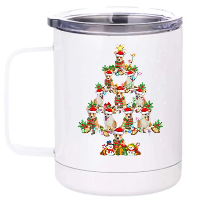 Corgi Dog Xmas Lighting Santa Corgi Christmas Tree Cute Gift Front & Back 12oz Stainless Steel Tumbler Cup