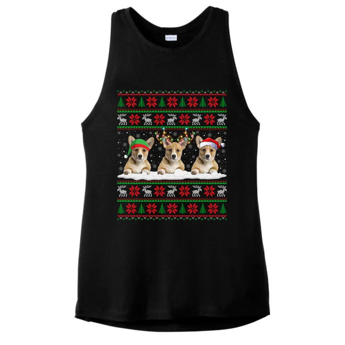 Corgi Dog Xmas Sweater Style Ugly Santa Corgi Christmas Gift Ladies Tri-Blend Wicking Tank