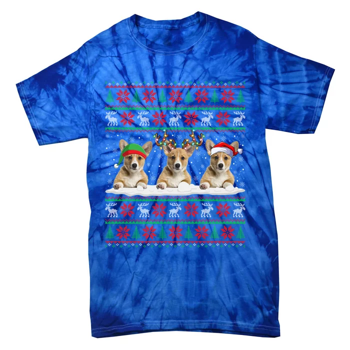 Corgi Dog Xmas Sweater Style Ugly Santa Corgi Christmas Gift Tie-Dye T-Shirt