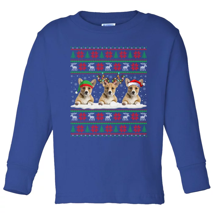 Corgi Dog Xmas Sweater Style Ugly Santa Corgi Christmas Gift Toddler Long Sleeve Shirt