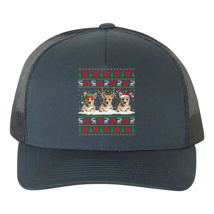 Corgi Dog Xmas Sweater Style Ugly Santa Corgi Christmas Gift Yupoong Adult 5-Panel Trucker Hat