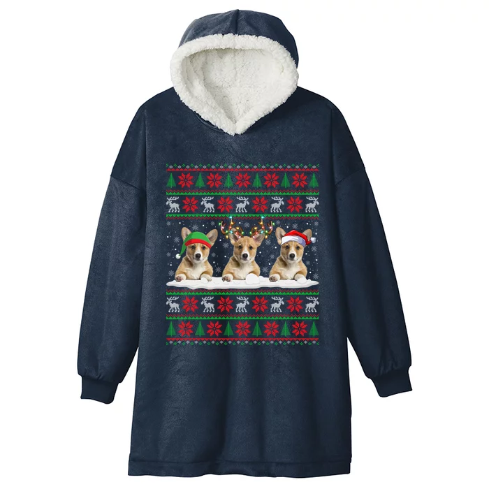 Corgi Dog Xmas Sweater Style Ugly Santa Corgi Christmas Gift Hooded Wearable Blanket