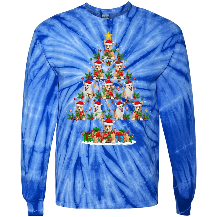 Corgi Dog Xmas Tree Lights Santa Corgi Christmas Cool Gift Tie-Dye Long Sleeve Shirt