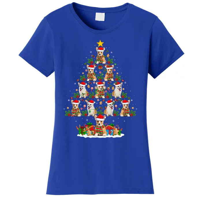 Corgi Dog Xmas Tree Lights Santa Corgi Christmas Cool Gift Women's T-Shirt