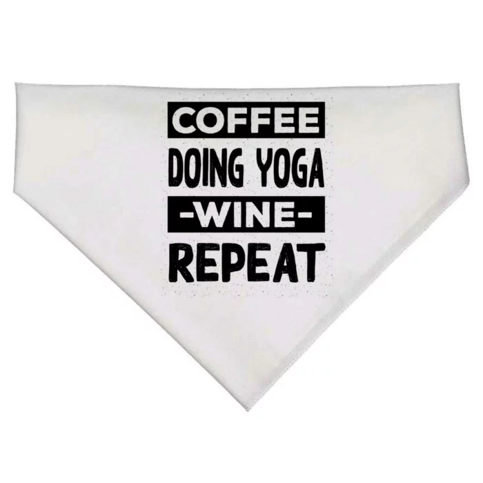 Coffee Doing Yoga Wine Repeat Pilates Coffee Lover Yogi Great Gift USA-Made Doggie Bandana