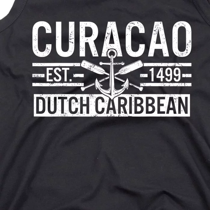 Curacao Established 1499 Dutch Caribbean Crossed Oars Anchor Tank Top