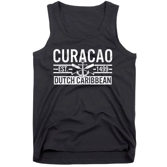 Curacao Established 1499 Dutch Caribbean Crossed Oars Anchor Tank Top