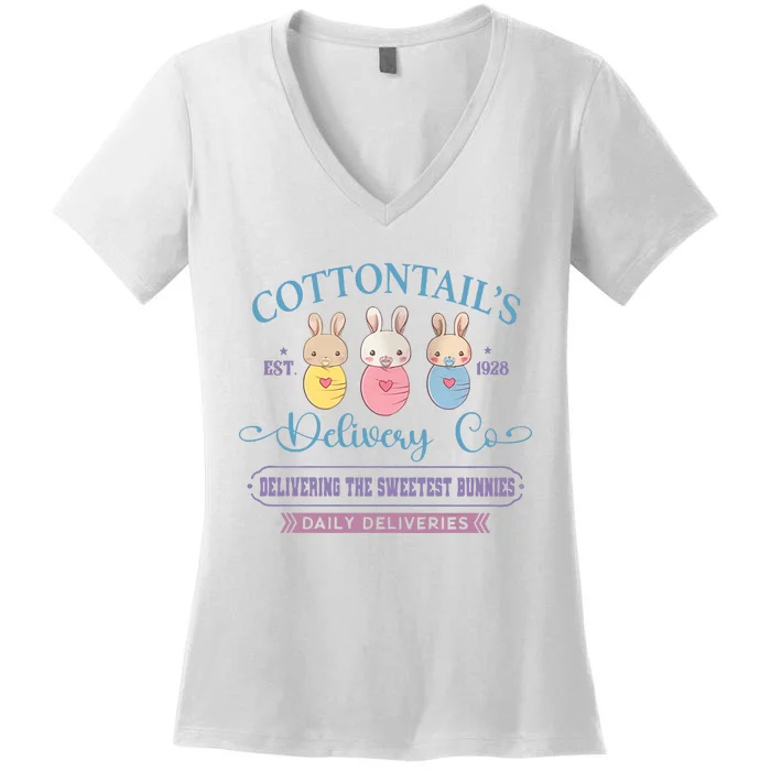 Cottontail's Est 1928 Delivery Co NICU L&D Easter Delivery Nurse Women's V-Neck T-Shirt