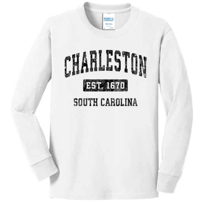 Charleston Est 1670 South Carolina Sc Vintage Established Sports Kids Long Sleeve Shirt