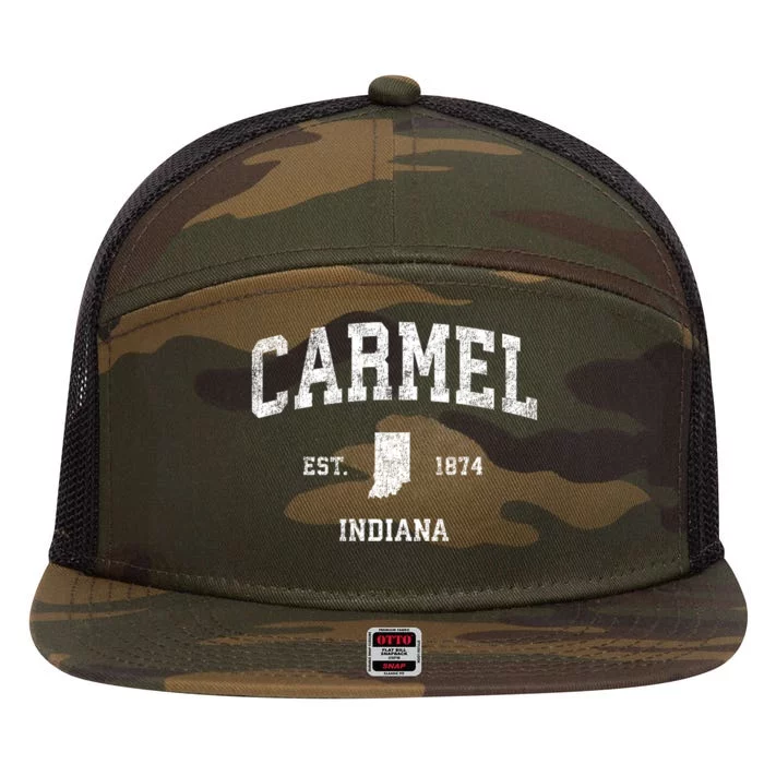 Carmel Est 1874 Indiana In Vintage Established Sports Design 7 Panel Mesh Trucker Snapback Hat