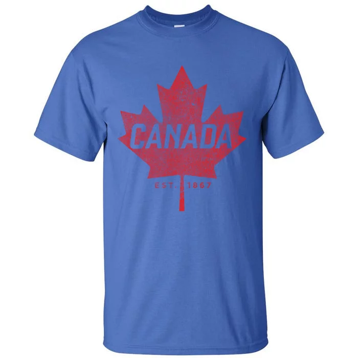 Canada Est 1867 Vintage Faded Canada Maple Leaf Funny Gift Tall T-Shirt