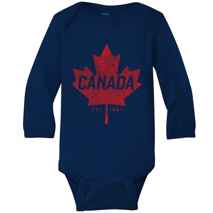 Canada Est 1867 Vintage Faded Canada Maple Leaf Funny Gift Baby Long Sleeve Bodysuit