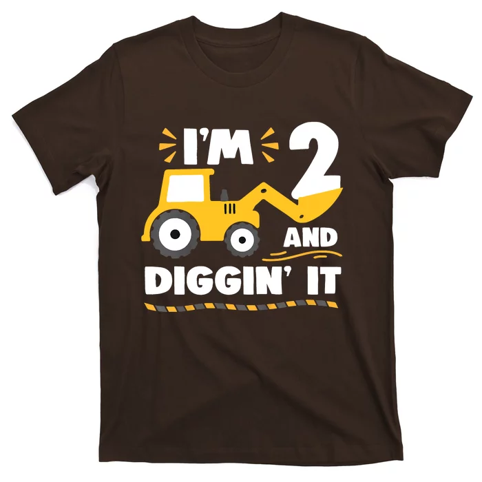 Construction Excavator 2 Years Old 2nd Birthday T-Shirt